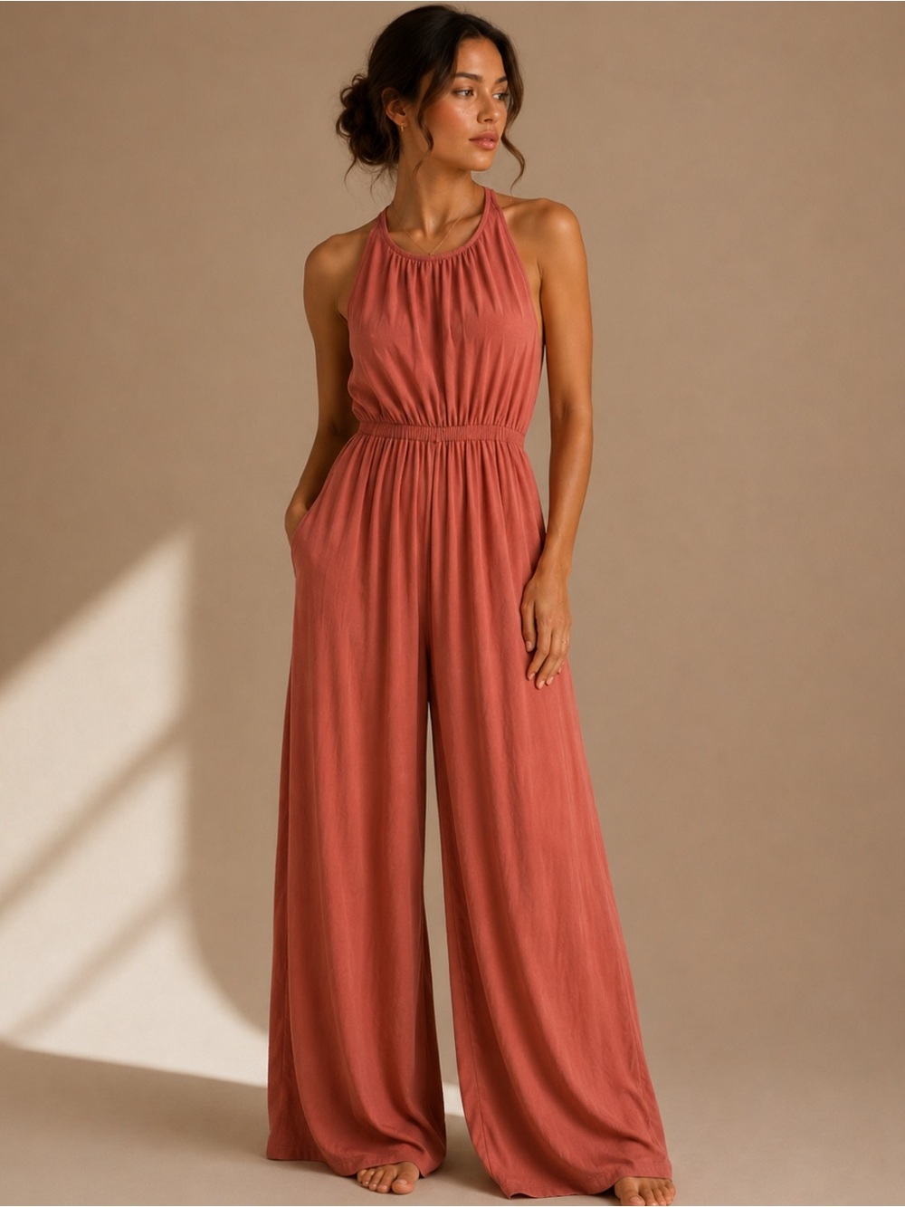 Old Navy Rust Halter-Neck Wide-Leg Jumpsuit